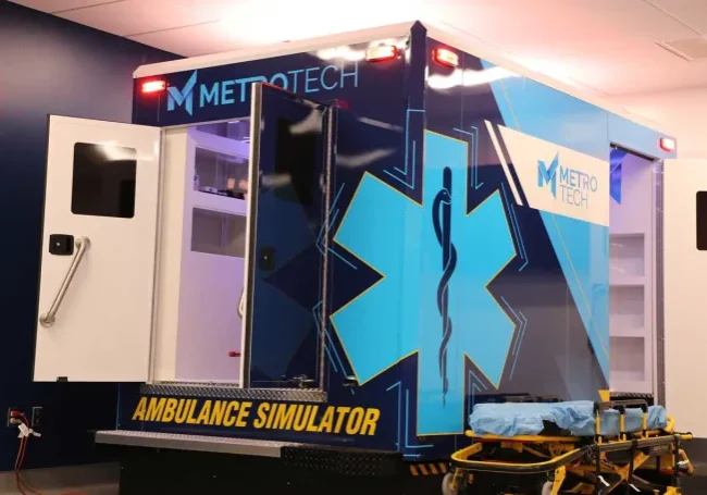 emt picture Metro Tech ambulance simulator used for EMT training